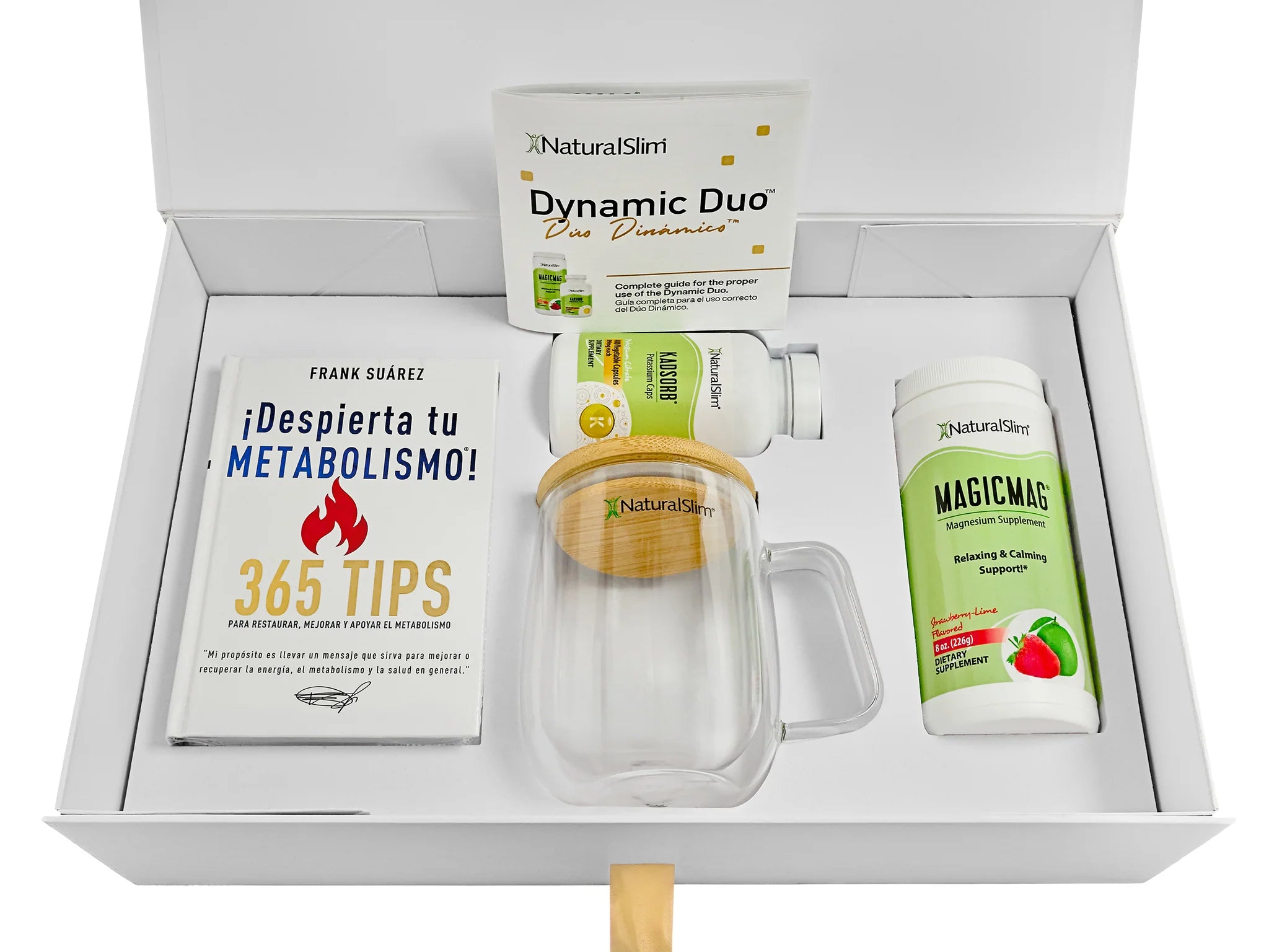 Dynamic Duo Gift Set | MagicMag®, Kadsorb®, Despierta tu Metabolismo! Libro, tazza e confezione regalo con opuscolo informativo| Magnesio